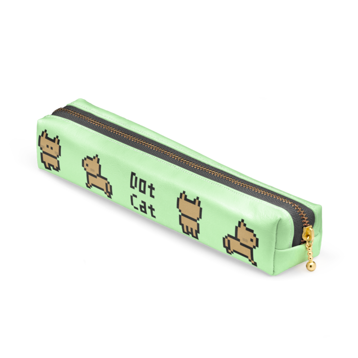 ペンケース - 20 x 4 x 4cm - 背景緑 - ファスナー黒