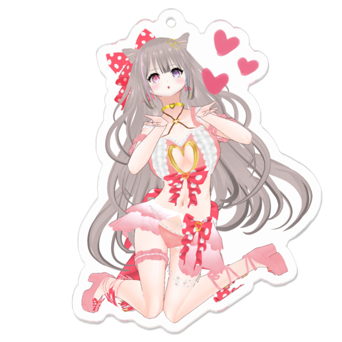 見つめながら...❤︎Pink ver.キーホルダー(裏面コーティング)(To stare♡Pink ver.keychain back side coated)- 70 x 70 (mm)(1)