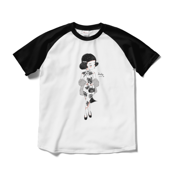 ラグランTシャツ - M - ホワイト×ブラック