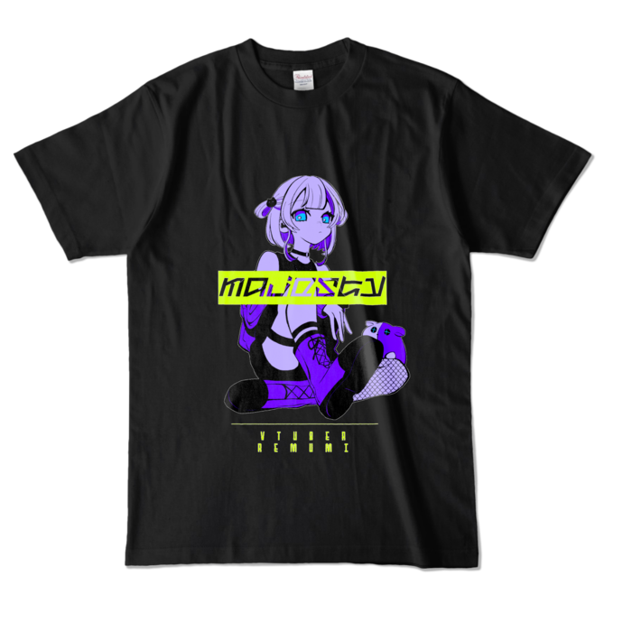 カラーTシャツ - L - ブラック (濃色)(文字黄色) 