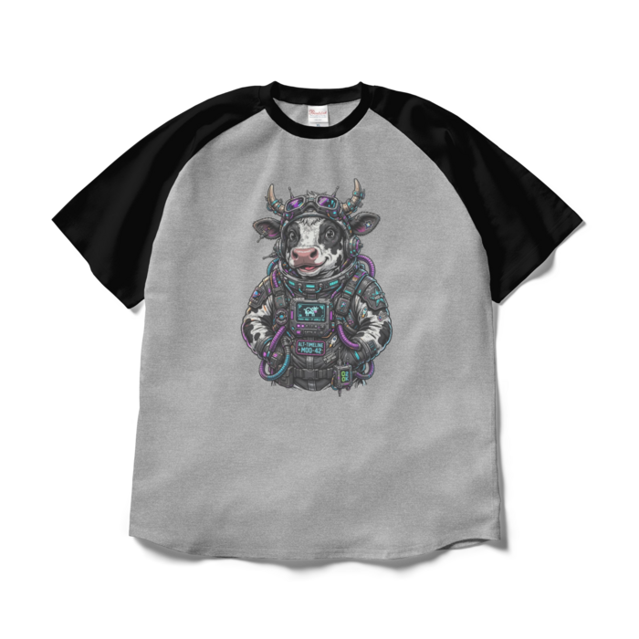 ラグランTシャツ - XL - 杢グレー×ブラック