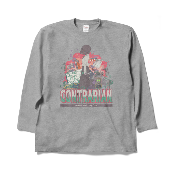 逆張りデザインロングTシャツ - XL - グレー