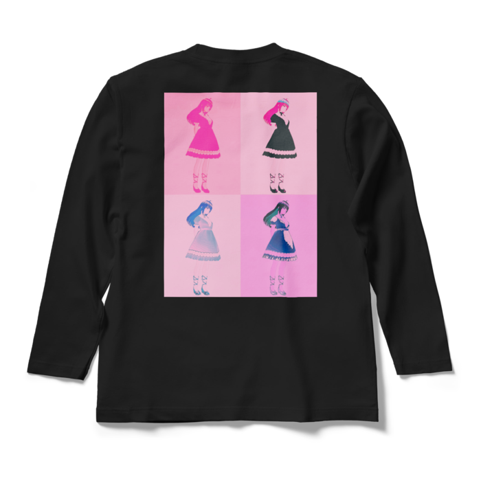 黒ロングスリーブTシャツ - M - (ピンク模様)