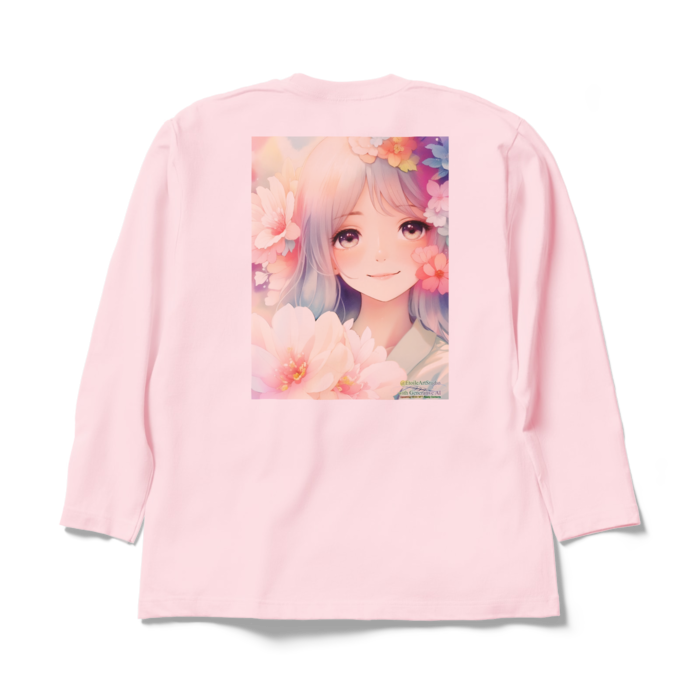 (背面プリント)「夢見る瞳2」長袖カラーTシャツ - XL - ライトピンク