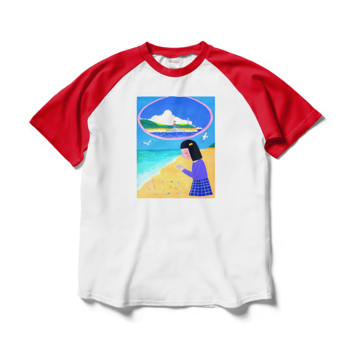 ラグランTシャツ - L - ホワイト×レッド