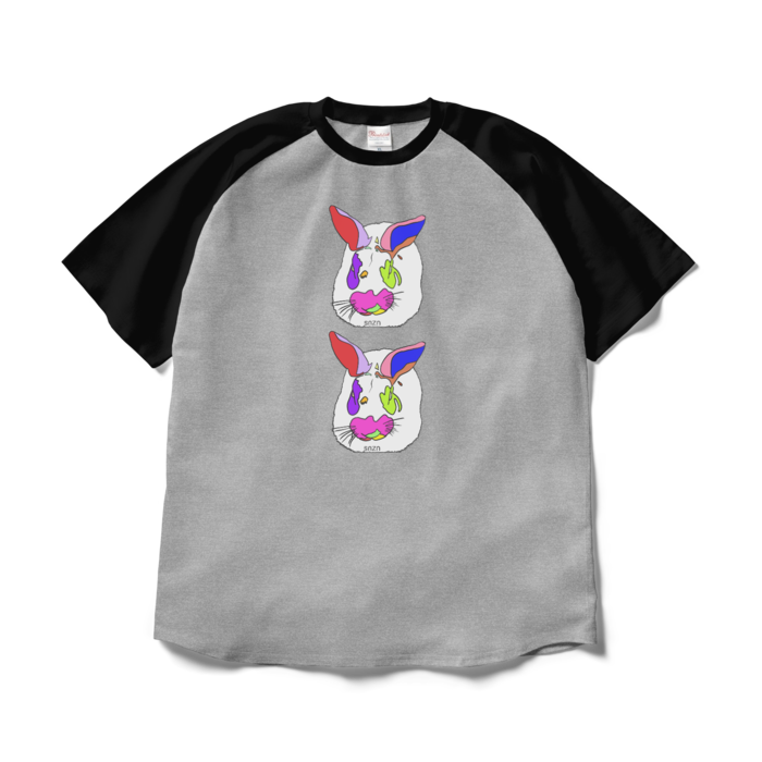 ラグランTシャツ - XL - 杢グレー×ブラック