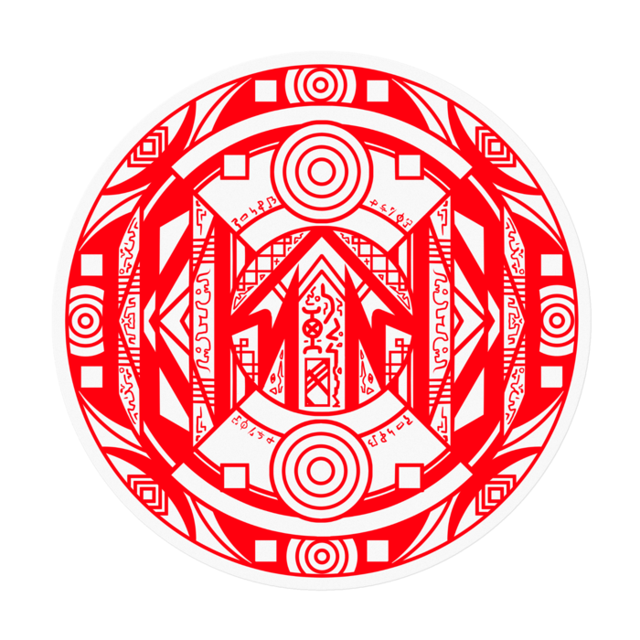 魔術式ステッカー【赤】「移送」「低主力起動・条件奮起」「持続」 - 100 x 100 (mm)