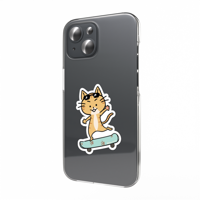 茶トラネコのスマホステッカー(スケートボード)B