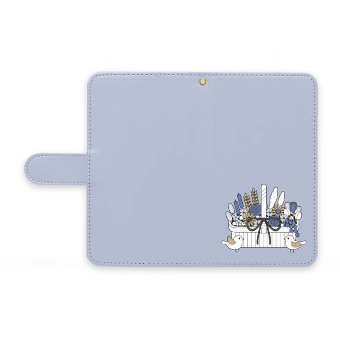 手帳型AndroidケースA　ストラップ穴あり　くすみブルー　M（中）