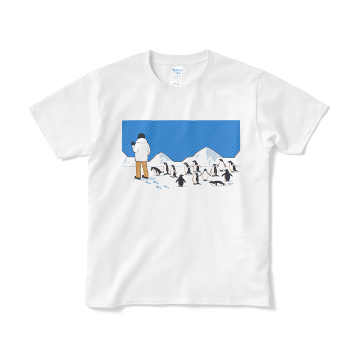 Tシャツ短納期　青色×白色　S