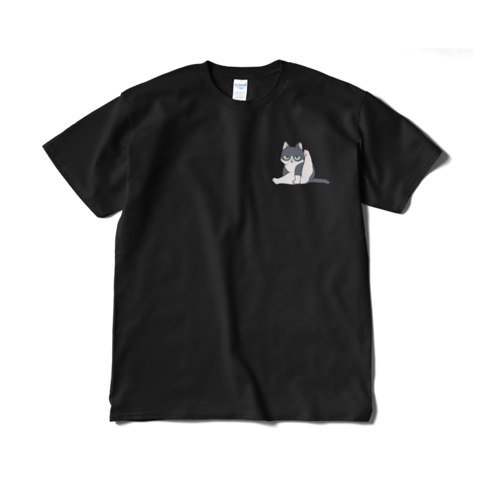 はちわれねこ(毛づくろい)／黒Tシャツ（短納期） - XL -