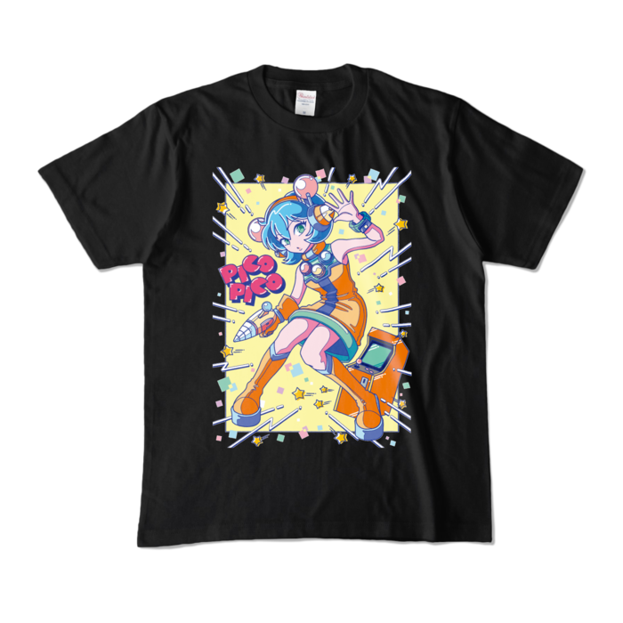 80sレトロポップ「ピコナ」Tシャツ - M - ブラック (濃色)