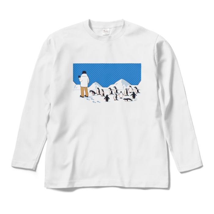 ロングスリーブTシャツ　青色×白色　M