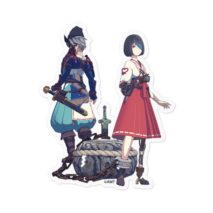 『オノゴロ物語』ハル&マサタケ(A)ステッカー - 100 x 100 (mm) - ホワイト