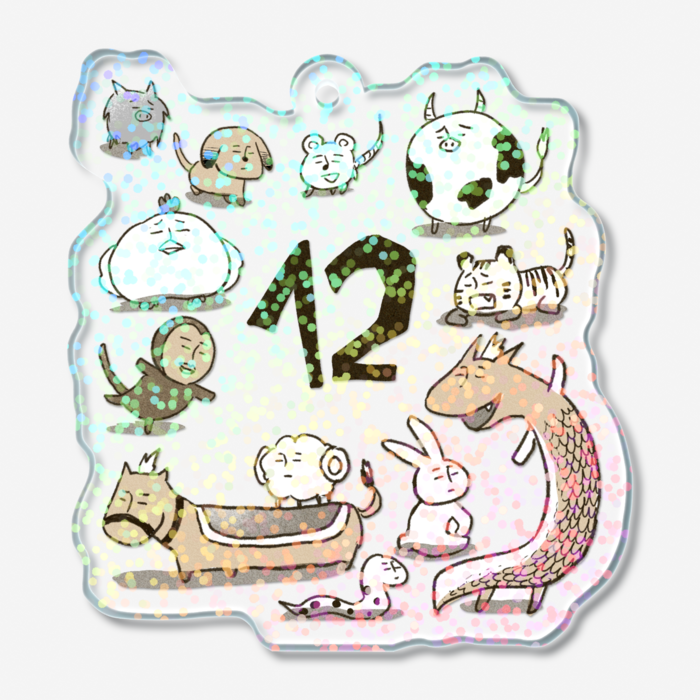 ④ゆる干支ホログラムアクリルキーホルダー - 50 × 50mm