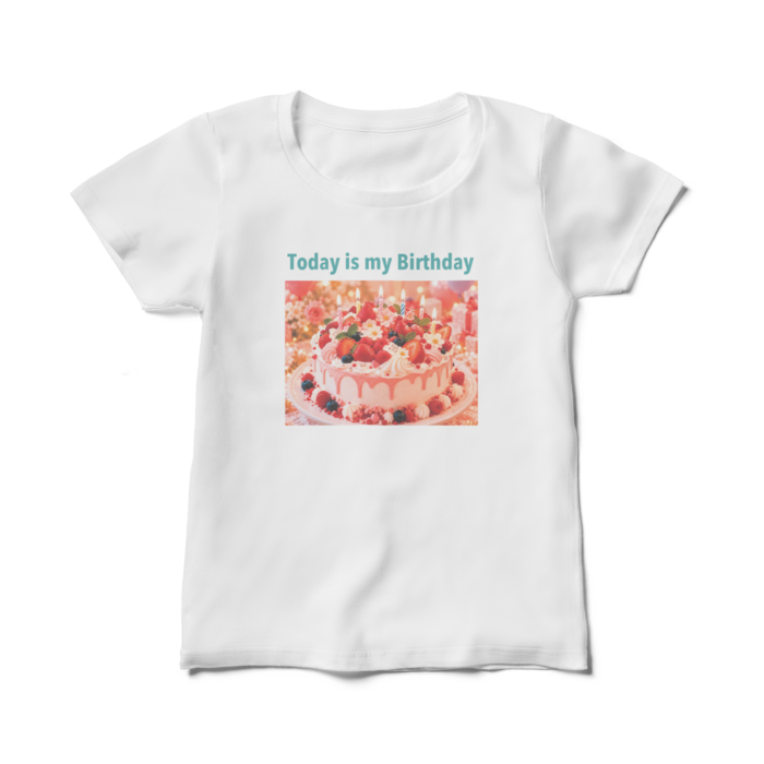 レディースTシャツ - M - 白- 青緑文字