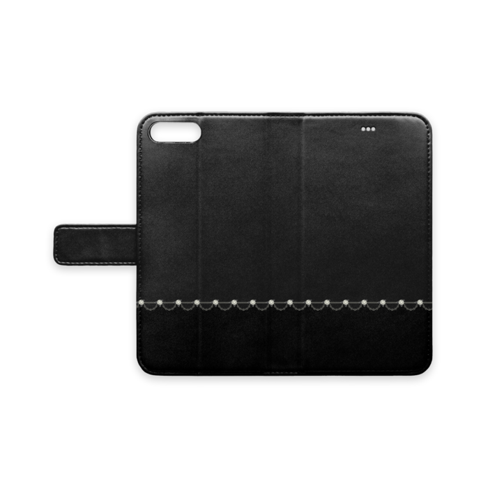 手帳型iPhoneケース iPhone 7Plus / 8Plus ベルトあり+穴なし 白薔薇×黒色