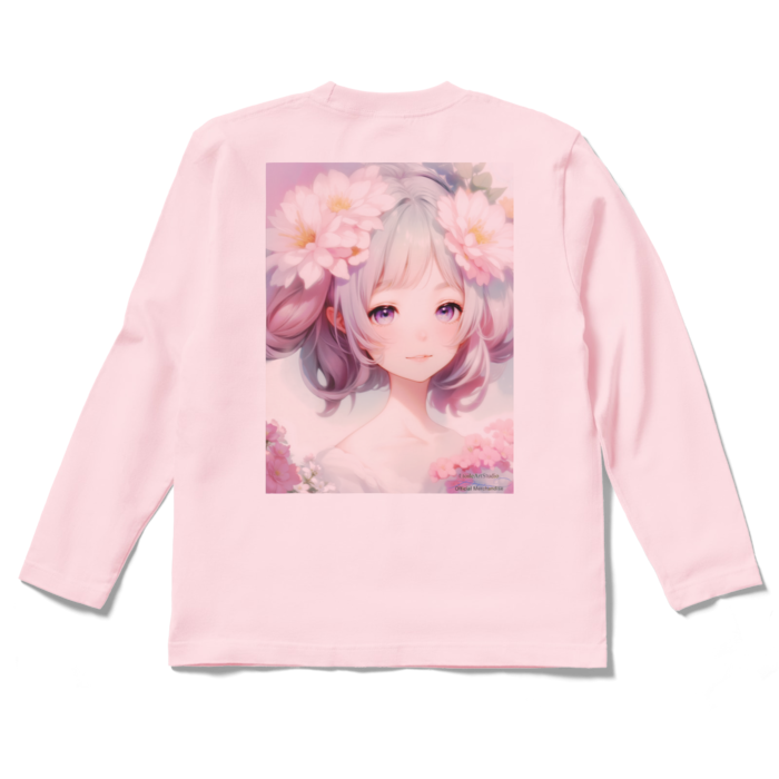 (背面プリント)「夢見る瞳3」長袖カラーTシャツ - S - ライトピンク