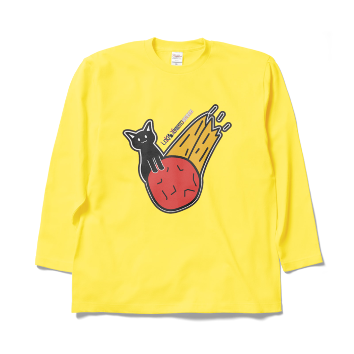 隕石ねこ ロングTシャツ - XL - イエロー