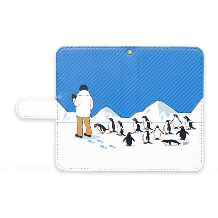 手帳型Androidケース　ストラップ穴あり　青色　M（中）