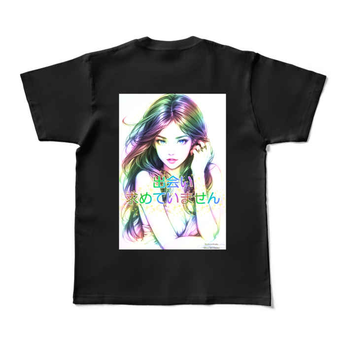 (背面プリント)男よけナンパ除けTシャツ「出会い求めていません」Dream Woman - M - ブラック (濃色)