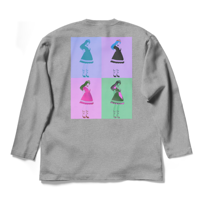 灰ロングスリーブTシャツ - L - (紫模様)