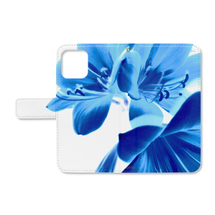手帳型iPhoneケース - iPhone12 / 12 Pro - ストラップ穴 あり（青）
