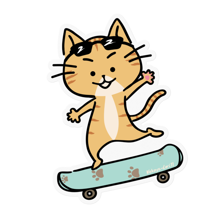 茶トラネコのステッカーB - 100 x 100 (mm)