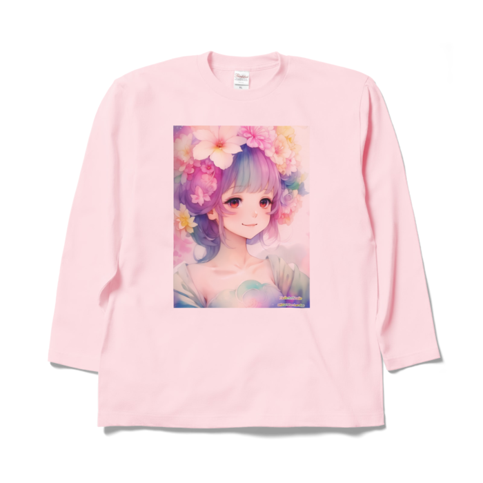 (両面プリント)「夢見る瞳5」長袖カラーTシャツ - XL - ライトピンク