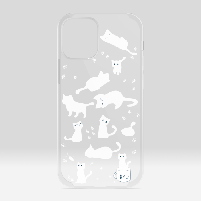 白ねこクリアiPhoneケース - iPhone12 mini
