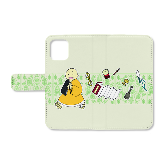 手帳型iPhoneケース - iPhone12 mini - ストラップ穴 なし（グリーン）