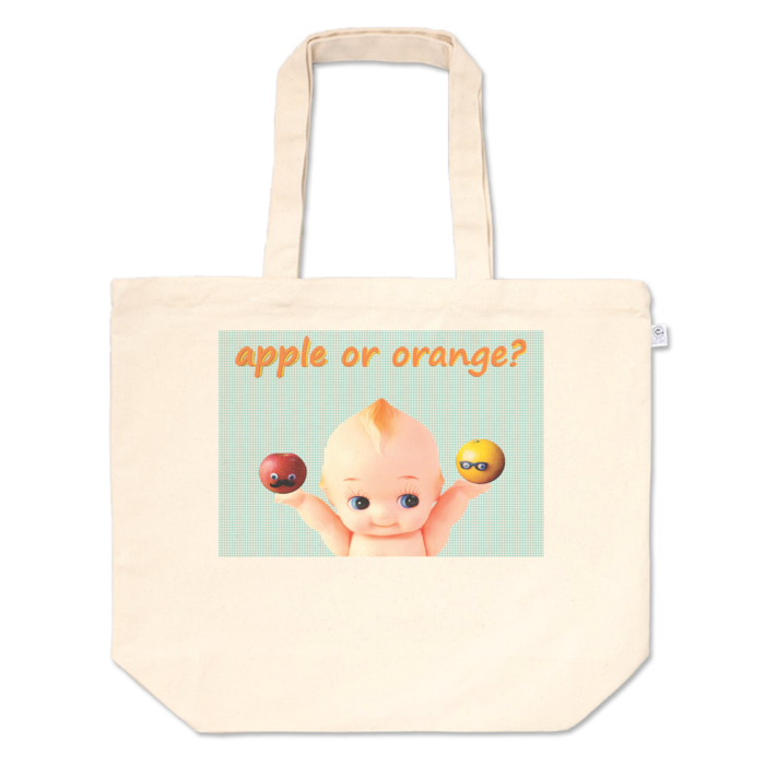 トートバッグ - L - apple or orange?ターコイズグリッド