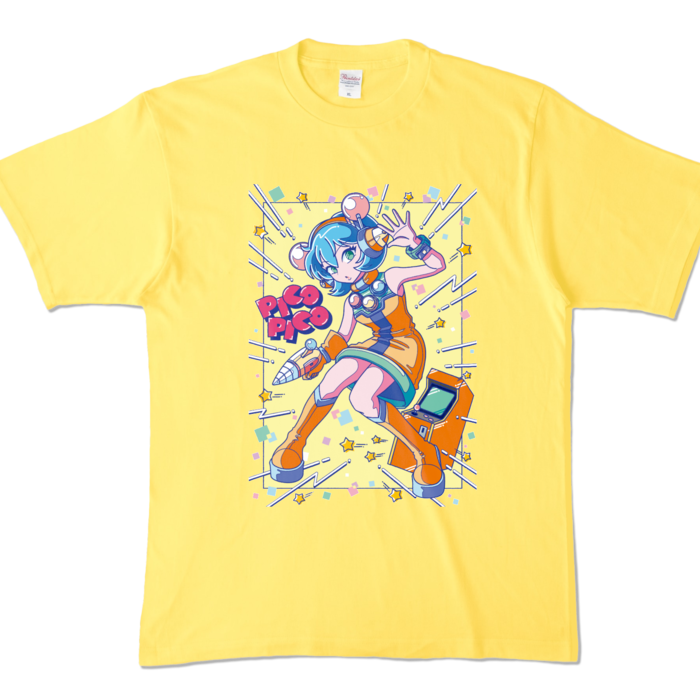 80sレトロポップ「ピコナ」Tシャツ - XL - イエロー (濃色)