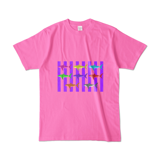 (パープル)カラーTシャツ - L - ピンク (濃色)(6)