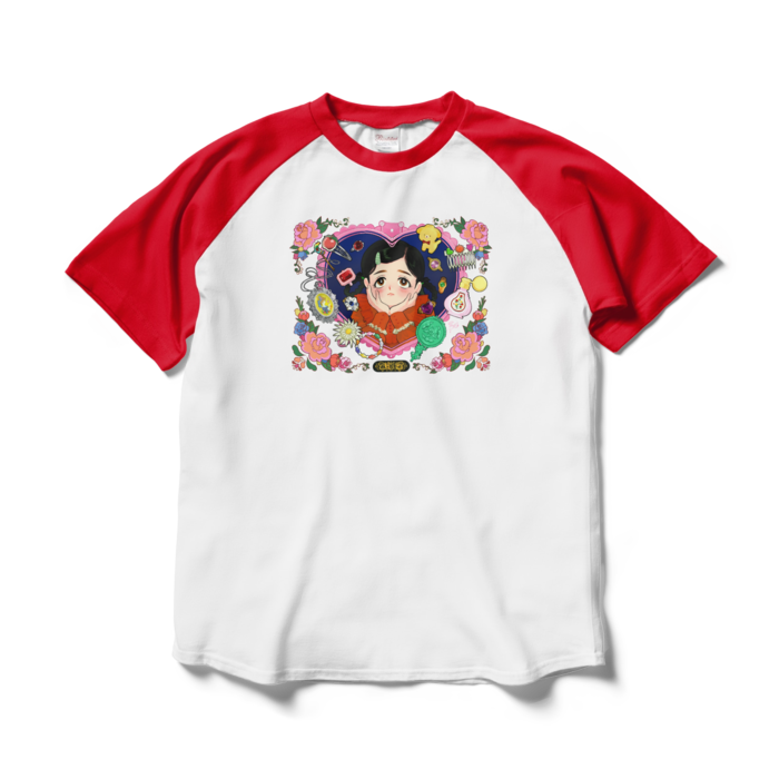 ラグランTシャツ - L - ホワイト×レッド