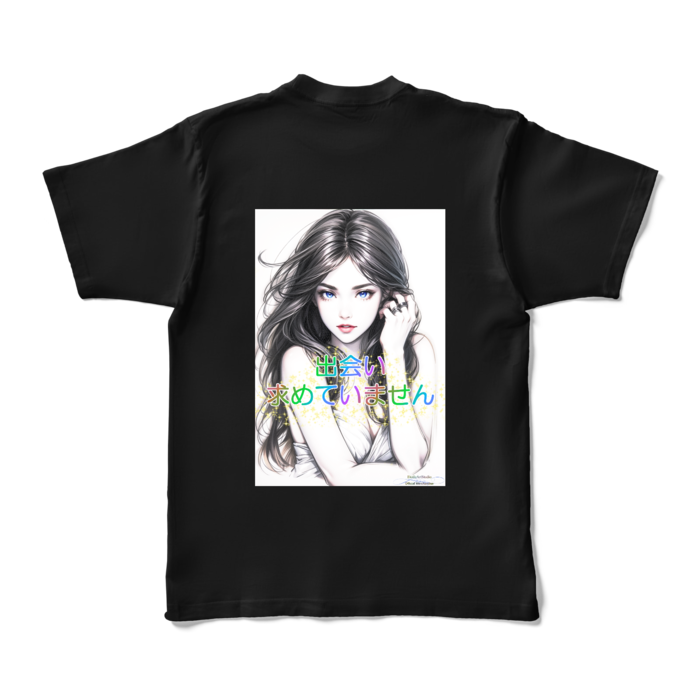 (背面プリント)男よけナンパ除けTシャツ「出会い求めていません」Elegant Woman - XL - ブラック (濃色)