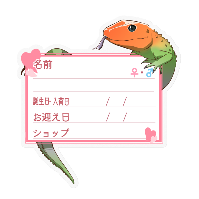 【🦎お名前ステッカー】カイマントカゲ-ハート／ピンク