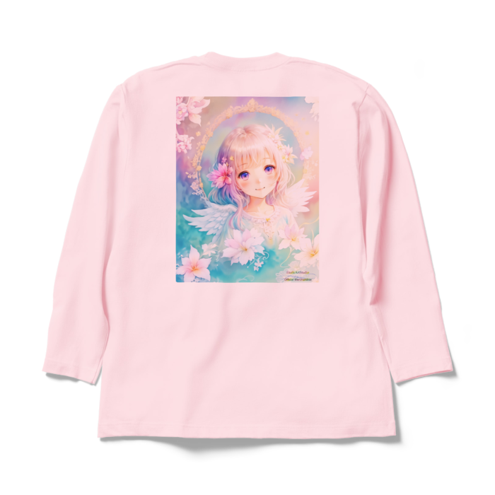 (背面プリント)「夢見る瞳7」長袖カラーTシャツ - XL - ライトピンク