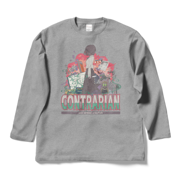 逆張りデザインロングTシャツ - L - グレー
