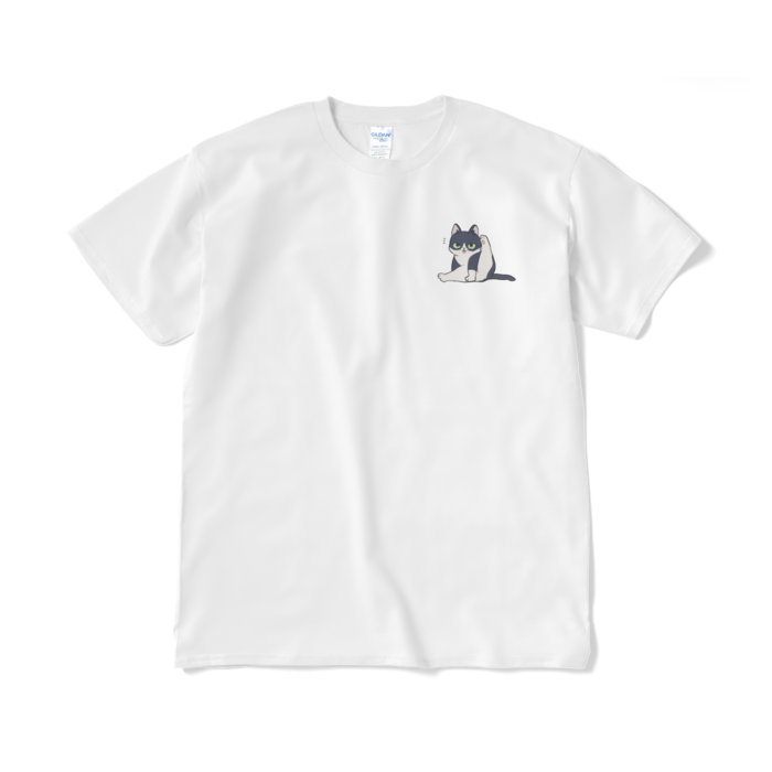 はちわれねこ(毛づくろい)／白Tシャツ（短納期) - XL -