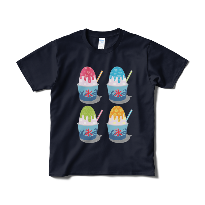 和柄かき氷Tシャツ(短納期) - S - ネイビー
