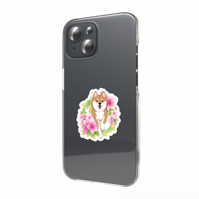 柴犬さんと花便りスマホステッカー -躑躅・皐月(5月)-