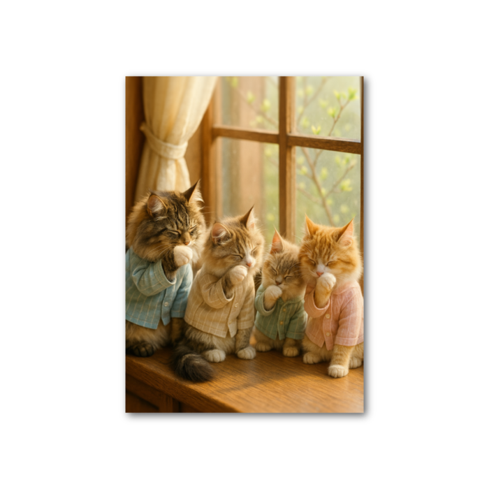 ねこの朝の身だしなみ　フォト風カード - 縦 - 片面(2)