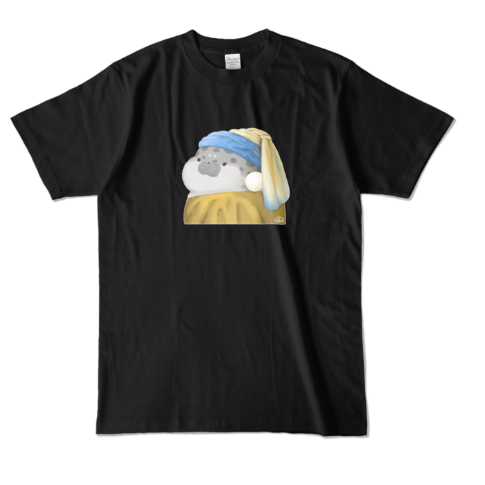 あざらし（グレー）カラーTシャツ - L - ブラック (濃色)(1)