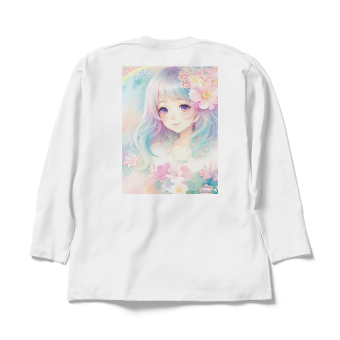 (背面プリント)「夢見る瞳6」長袖カラーTシャツ - XL - ホワイト
