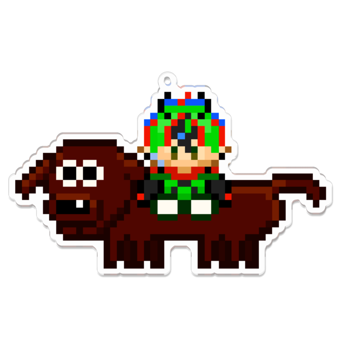 ケッツと一緒ドット絵アクリルキーホルダー - 100 x 100 (mm)