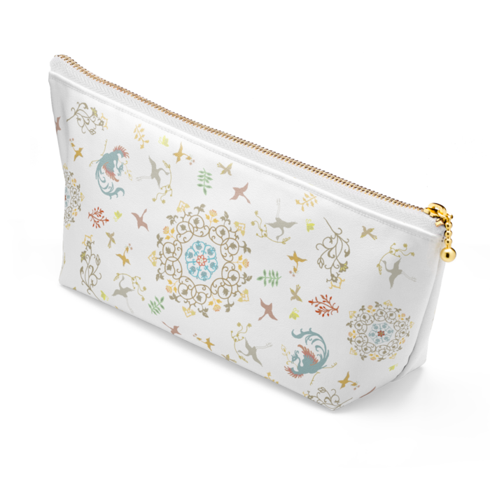正倉院柄ポーチ - 白、ファスナー白