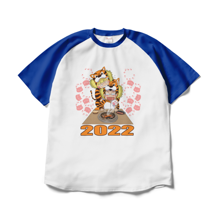 ラグランTシャツ - XL - ホワイト×ロイヤルブルー