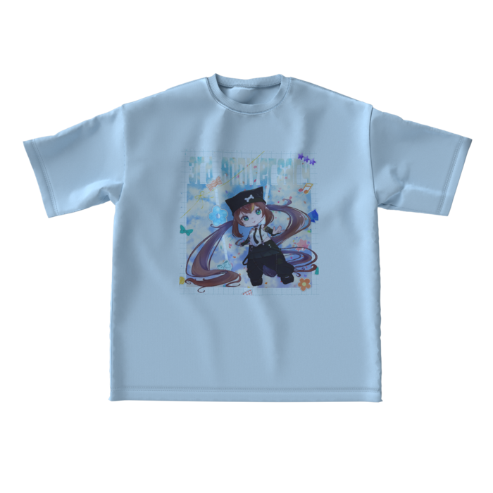 ビッグシルエットTシャツ - L - 両面水色