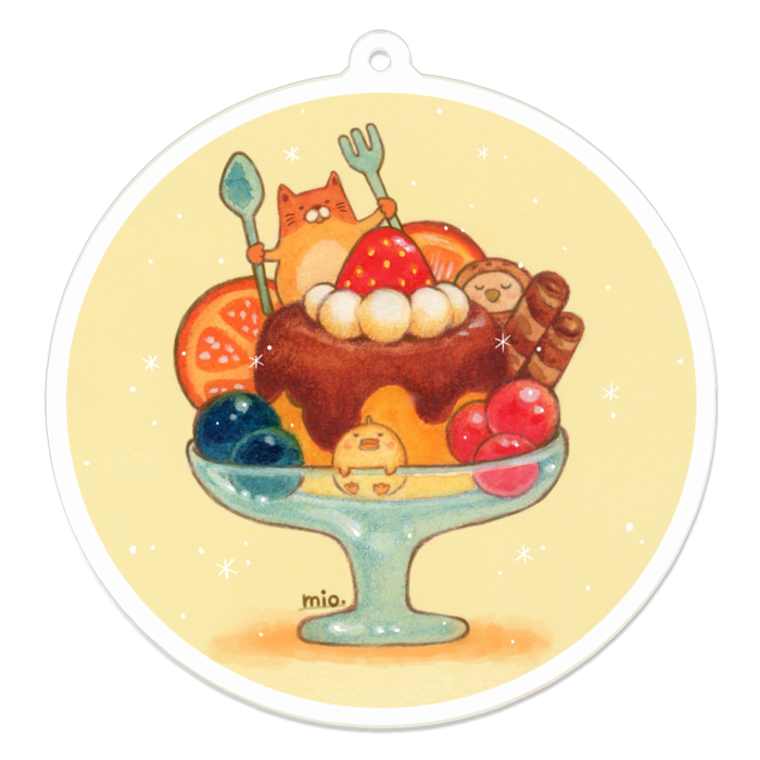 わくわくプリンのアクリルキーホルダー - 70 x 70 (mm)